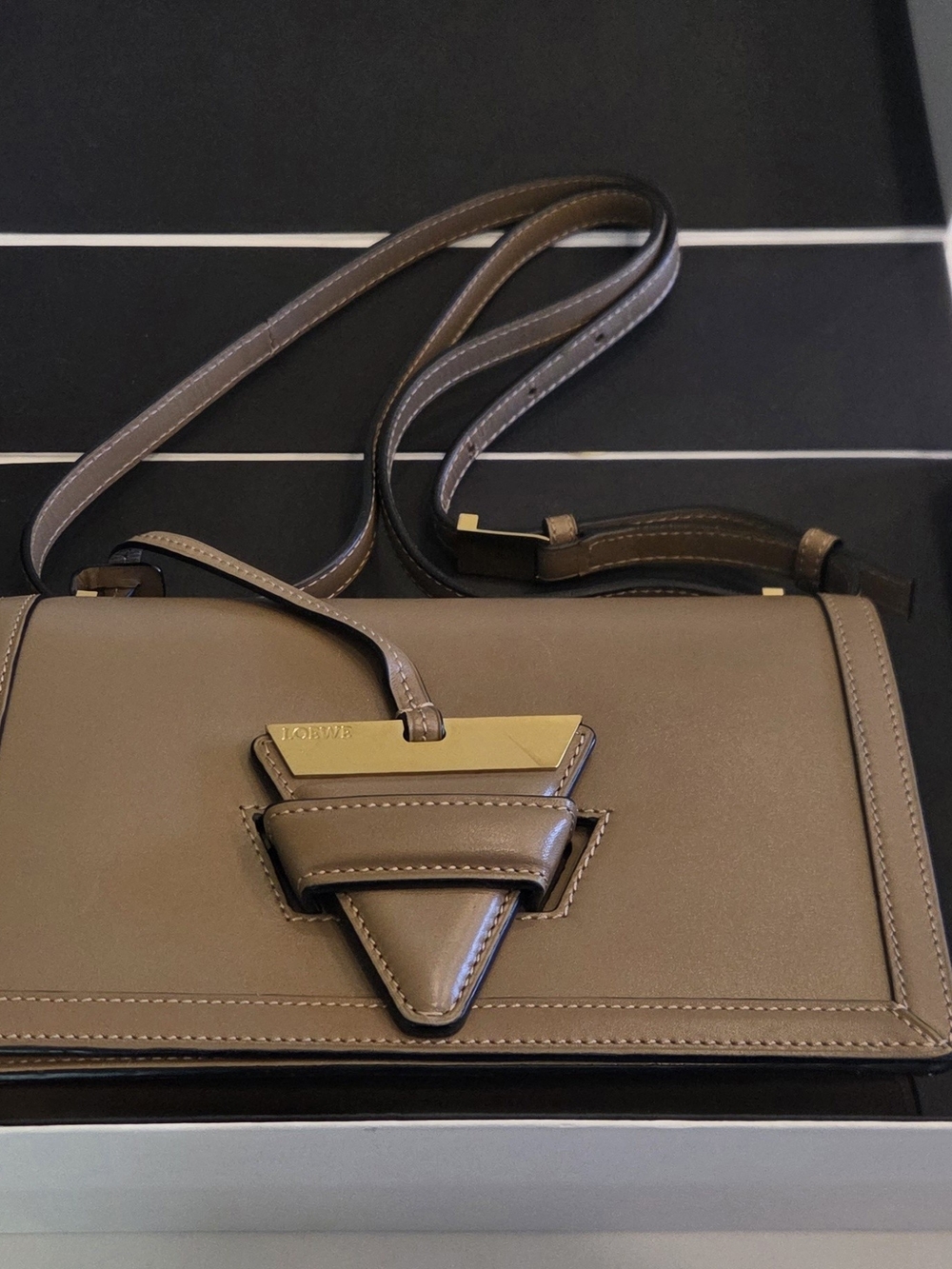 Loewe Taupe BOLSO BARCELONA Crossbody with Gold Accent